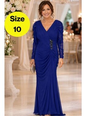 T.CAROLYN 👑 Majestic Floor-Length Formal Embellished Crystals Dress (Size 10)